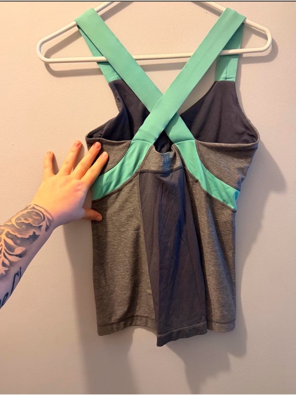 lululemon athletica Gray Tank Top with Mint Cross-Back Straps